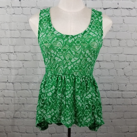 LOVELY 153 | green lace peplum sleeveless blouse - Picture 1 of 5